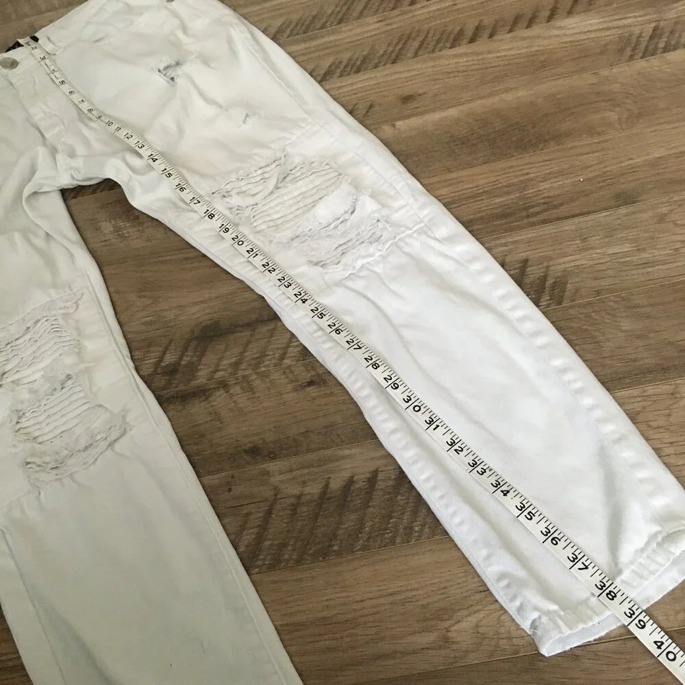 Uh Denim White Distressed Pintuck Stretch Skinny Jeans Size 32 - Picture 16 of 16